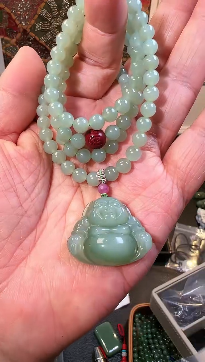 【闪购商品】和田玉项链未镶嵌粉青佛公
