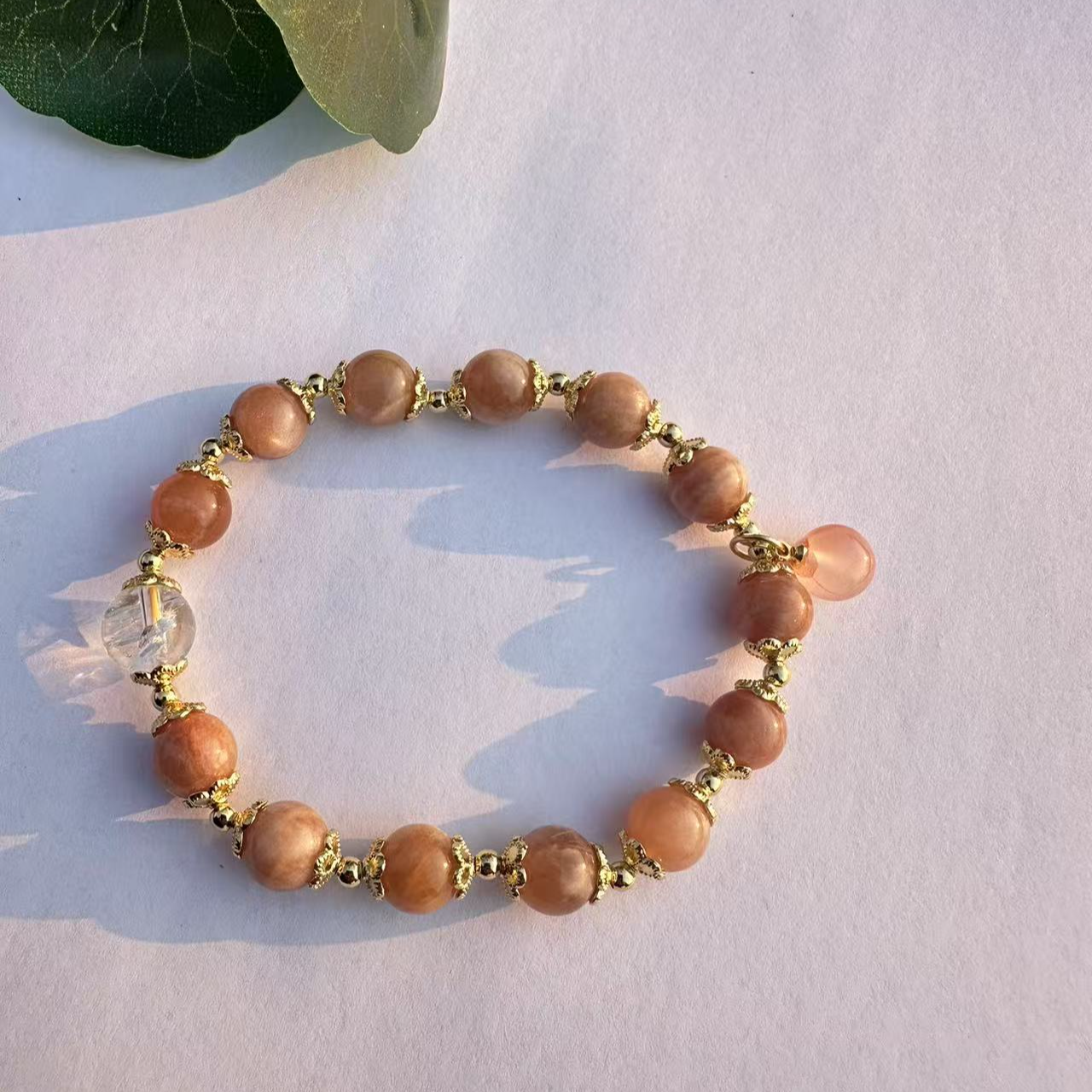 040#天然橙光石轻奢小众精致复古高级感手链白水晶南红吊坠