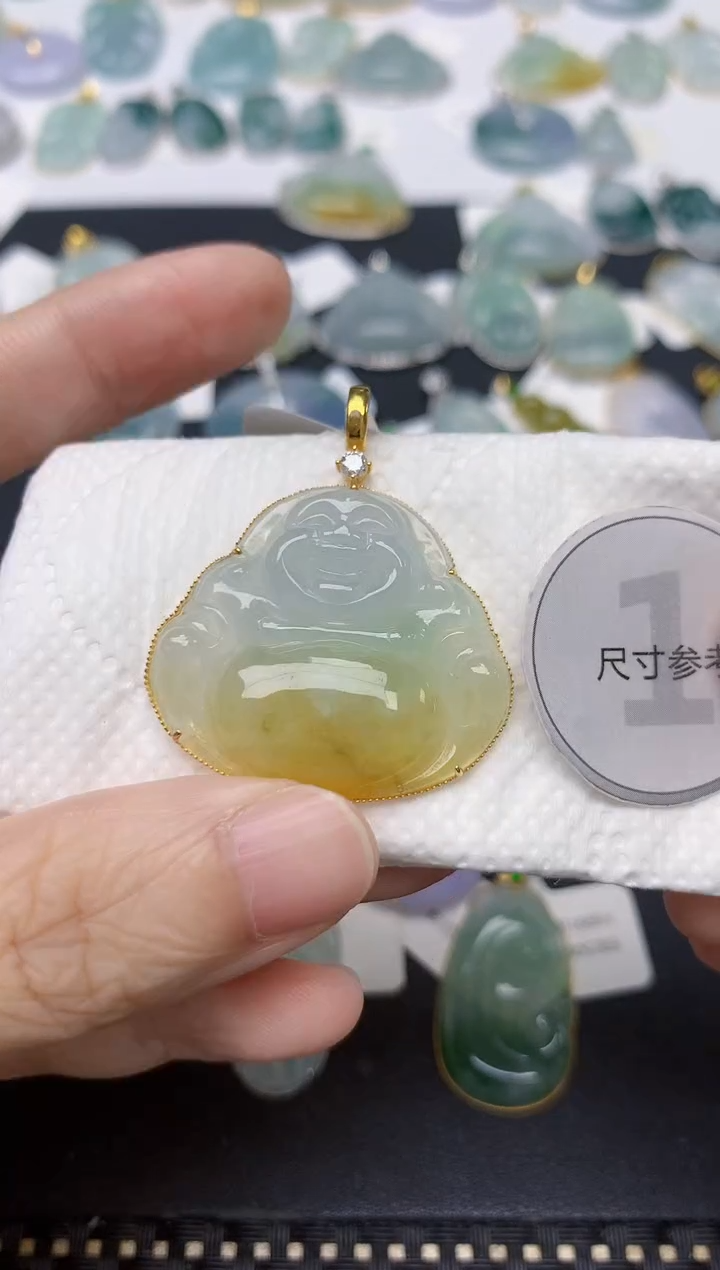 颈饰18K金镶嵌翡翠天然缅甸A货翡翠