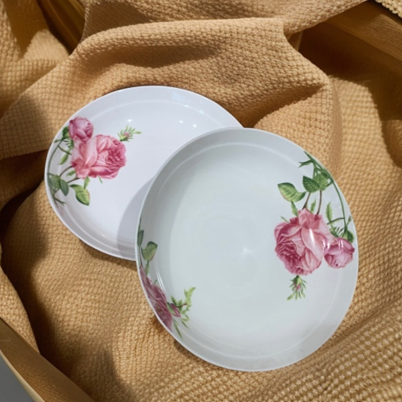 磁州窑国营时期瓷高温细瓷，两只釉上彩8寸深盘，口径20厘米深4厘米