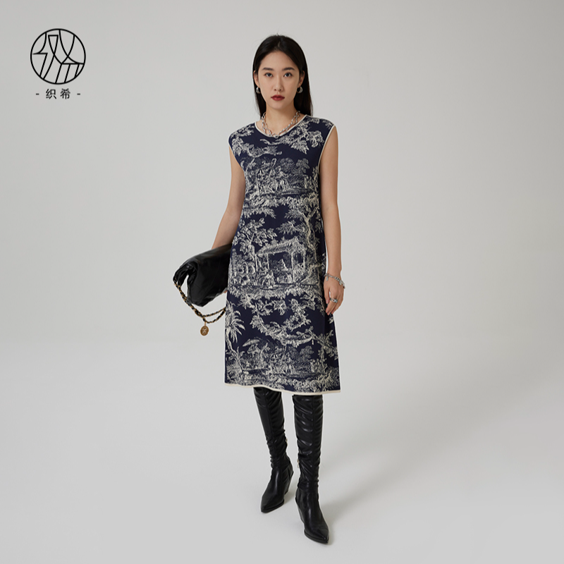 TESSITI｜织希春季新款艺术纹样提花无袖针织连衣裙