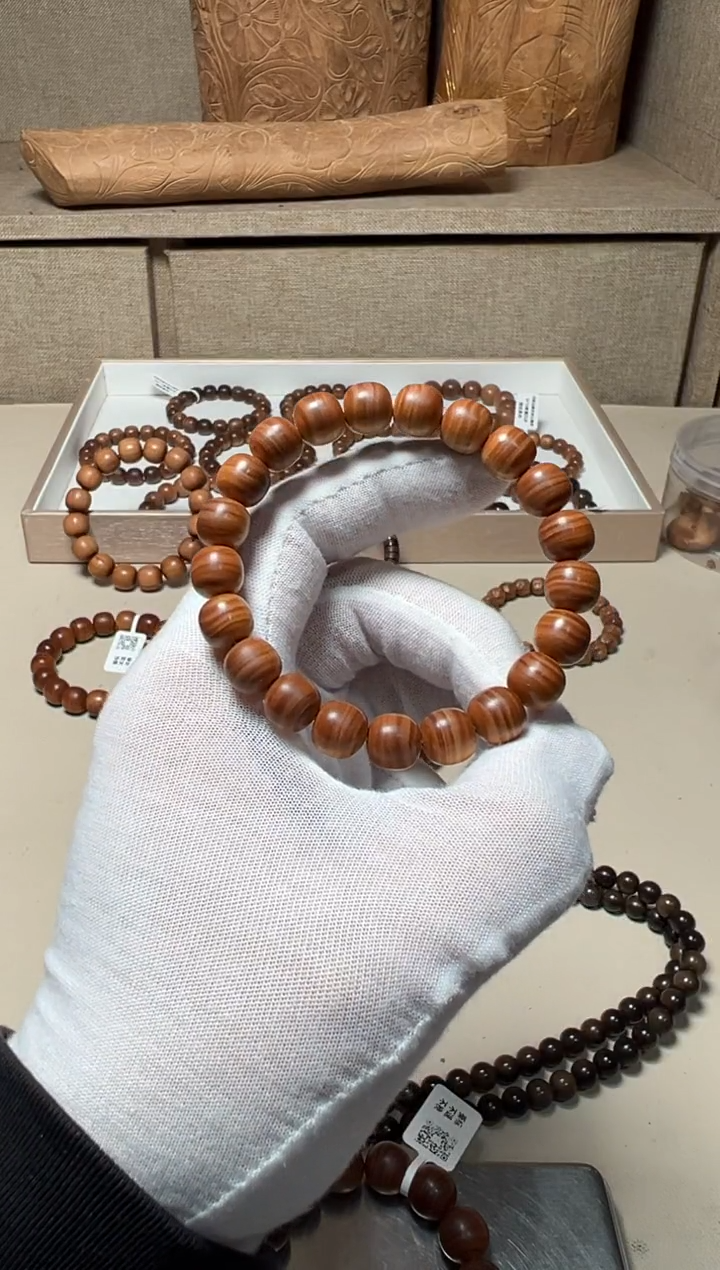 檀香木手串/手链老山檀香9.5/10横纹黑肉虎皮纹全品