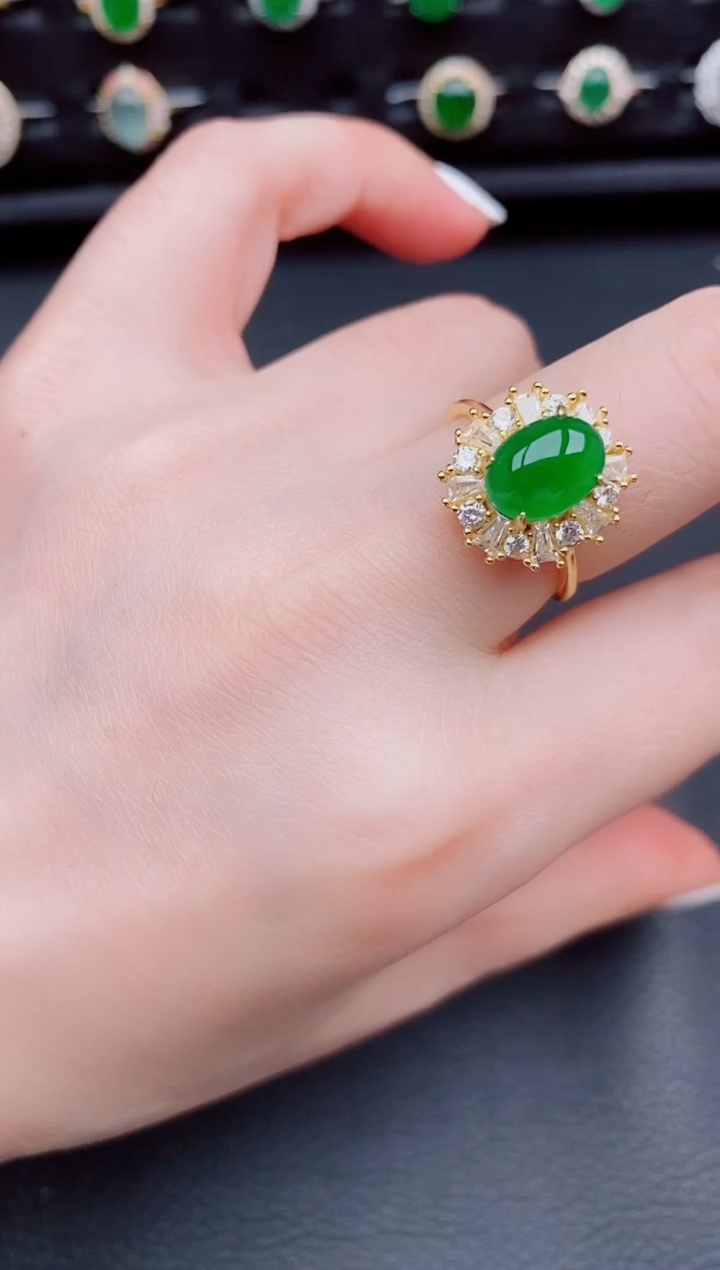 【闪购商品】翡翠戒指银S925镶嵌天然a货翡翠78