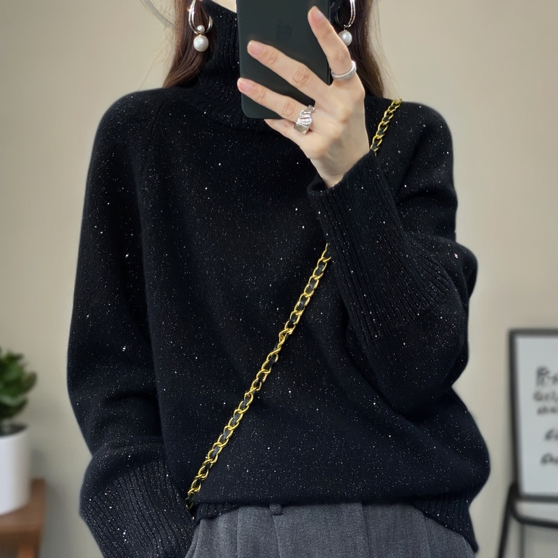 100%纯羊绒衫女纯色秋冬季厚款保暖亮丝针织长袖衫女士绒衫毛衣