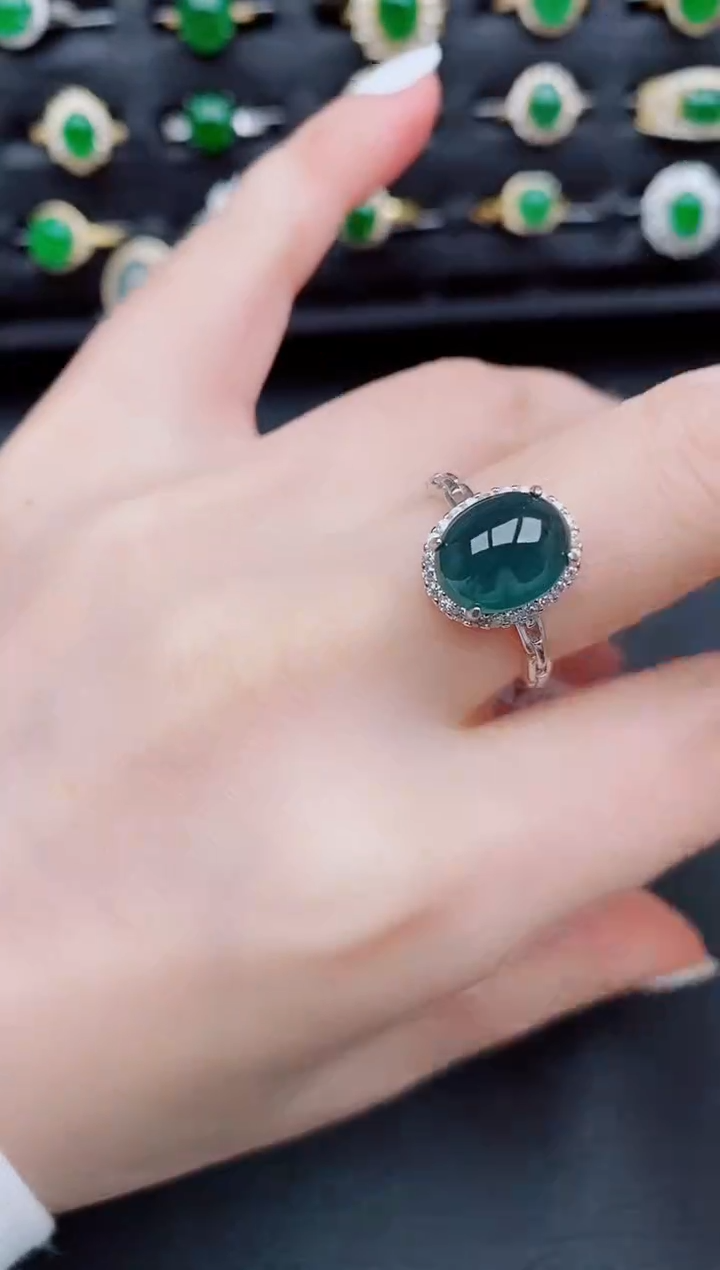 【闪购商品】翡翠戒指银S925镶嵌天然a货翡翠36