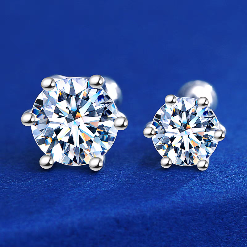 925银莫桑石耳饰 经典6爪耳钉男女款莫桑石气质精致