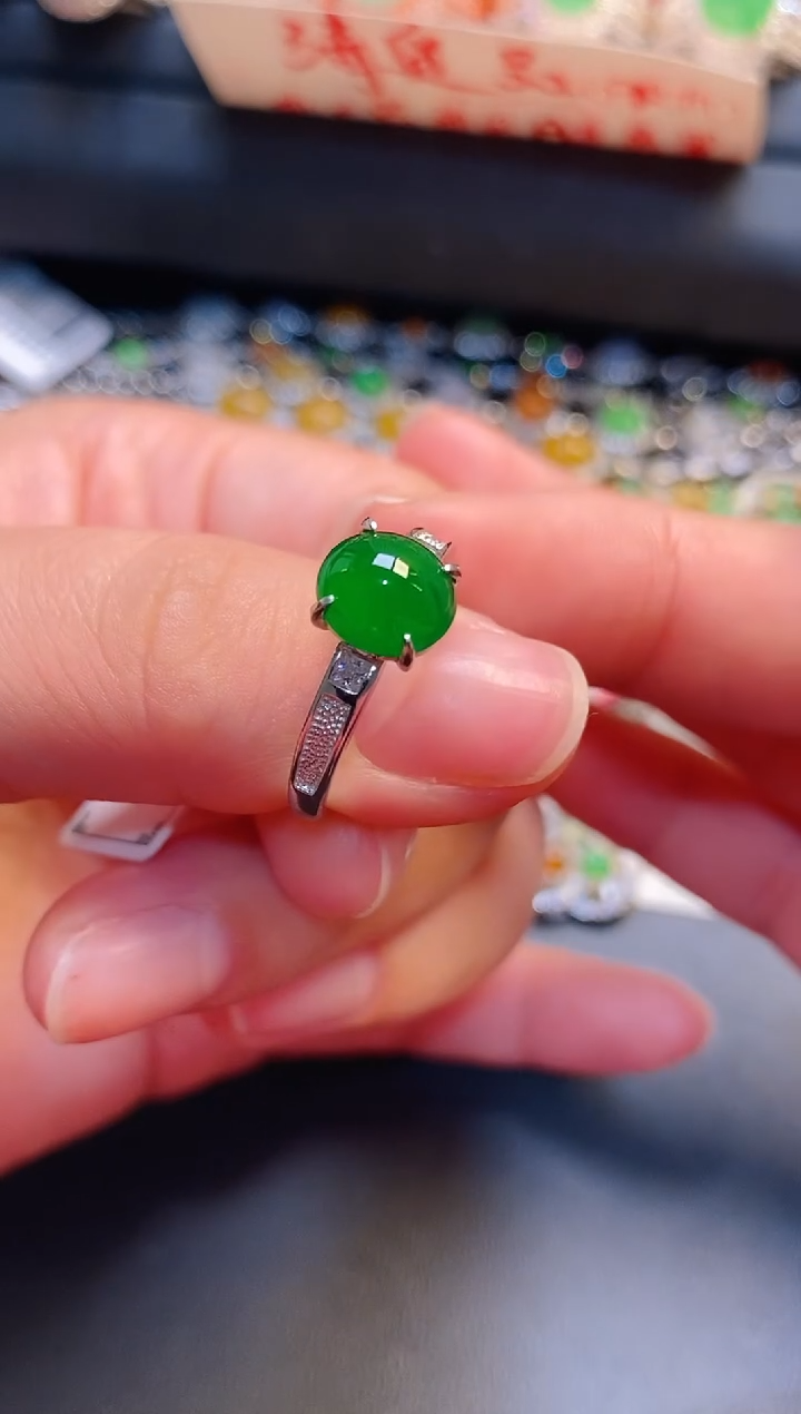 银S925镶嵌戒指翡翠天然