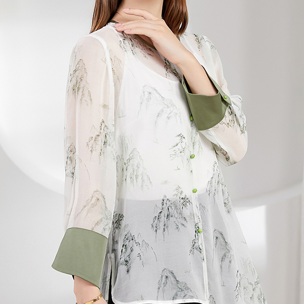 【新中式真丝乔其小衫】英琪家百搭时尚透气夏日精致女 12497366