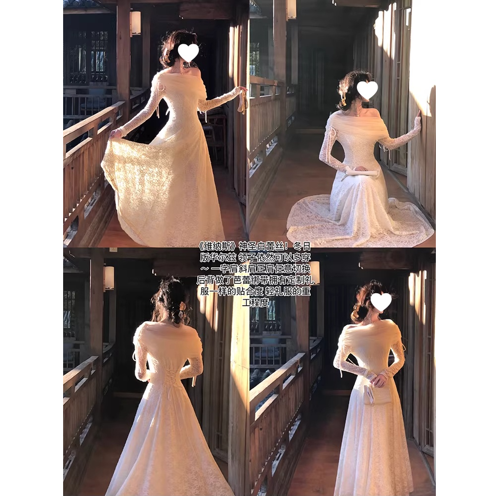 冬日华尔兹 经典好版型收腰系带氛围感连衣裙加绒长袖裙子