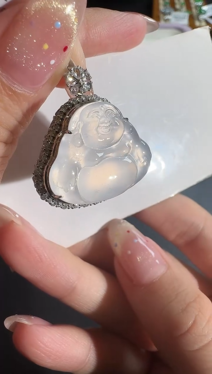 【闪购商品】翡翠吊坠(不含链)18K金镶嵌【源头工厂】钻石镶嵌