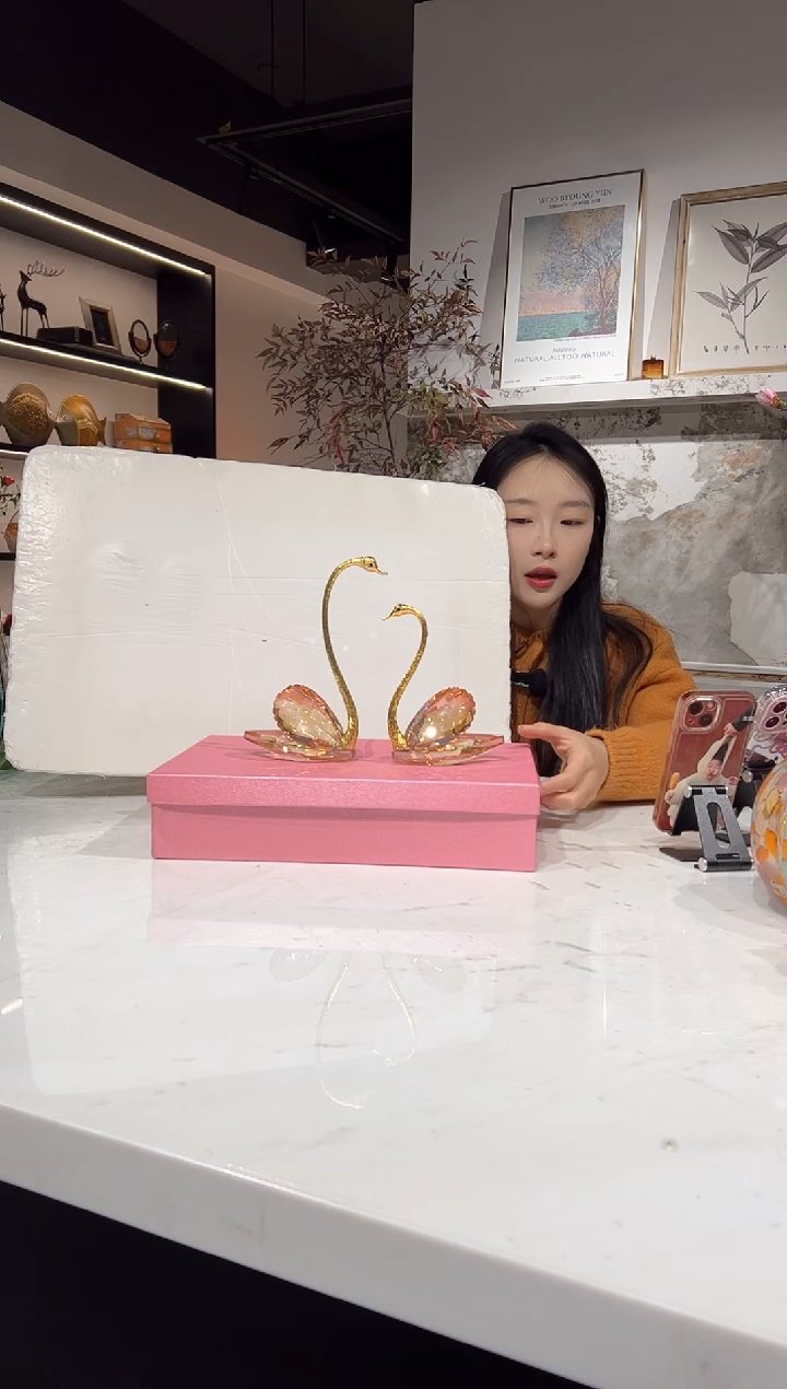 【闪购商品】玻璃水晶香槟色天鹅一对