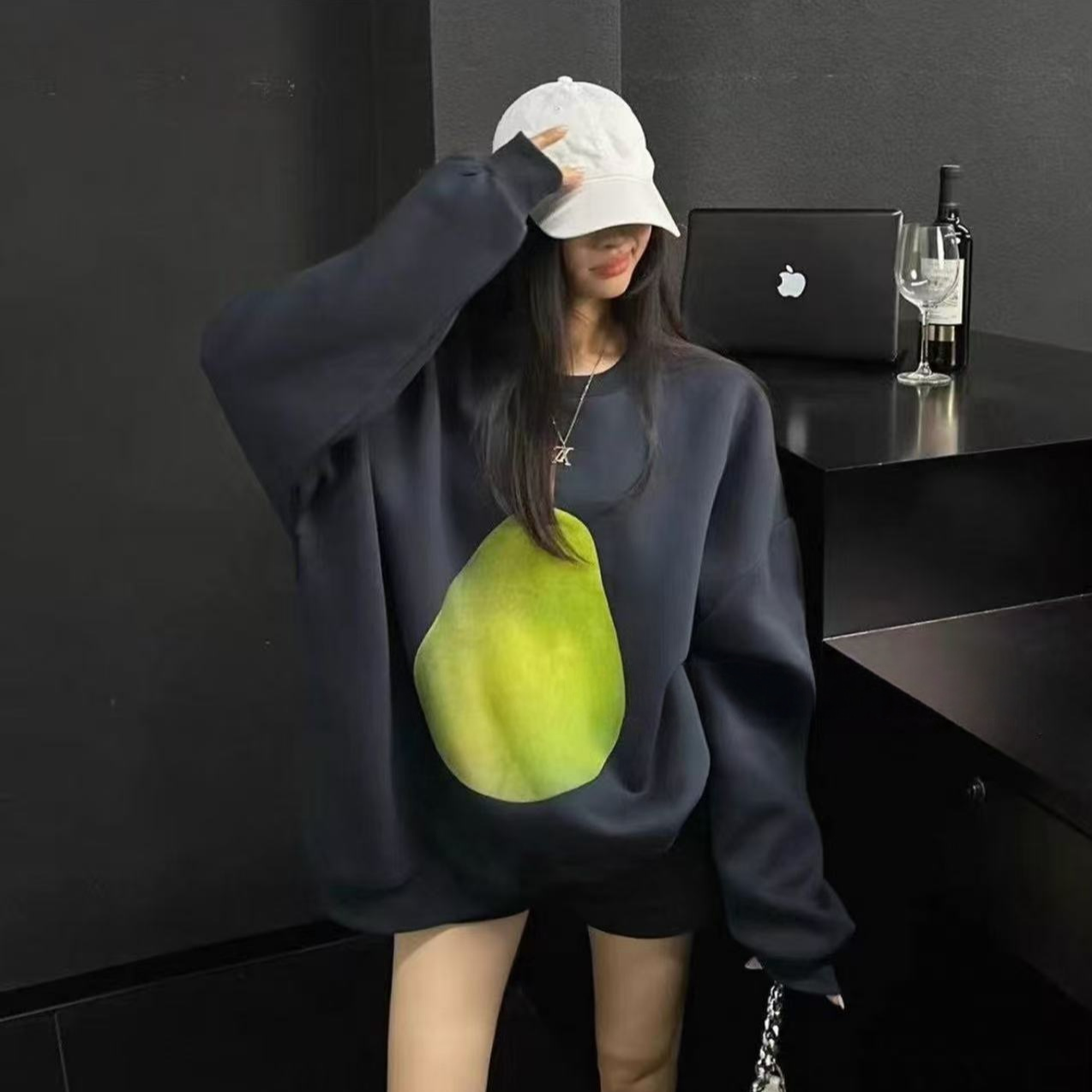 NICE圈圈/大鸭梨复合加绒韩系圆领宽松慵懒风卫衣A2833