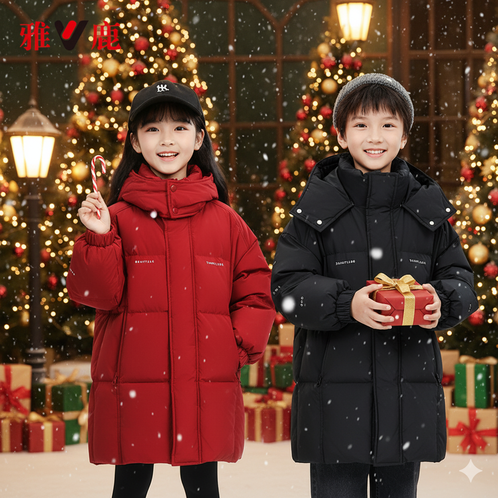 新国标【90绒】雅鹿儿童羽绒服加厚中长款韩版印花洋气男女童羽绒服