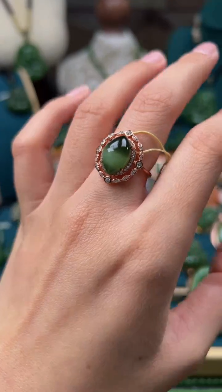 银S925镶嵌戒指和田玉碧玉 