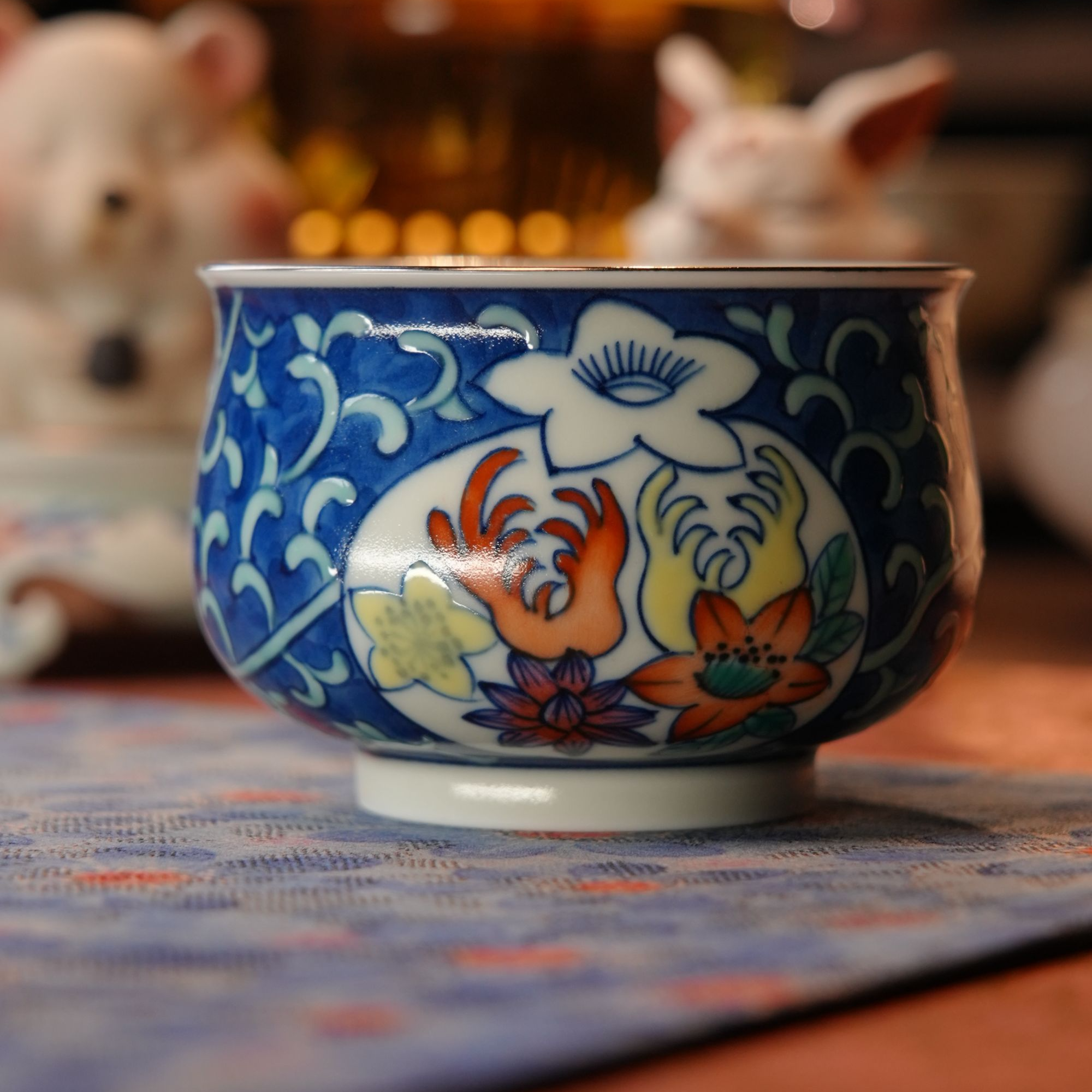 连生三多主人杯「雨溪山房」景德镇手工手绘