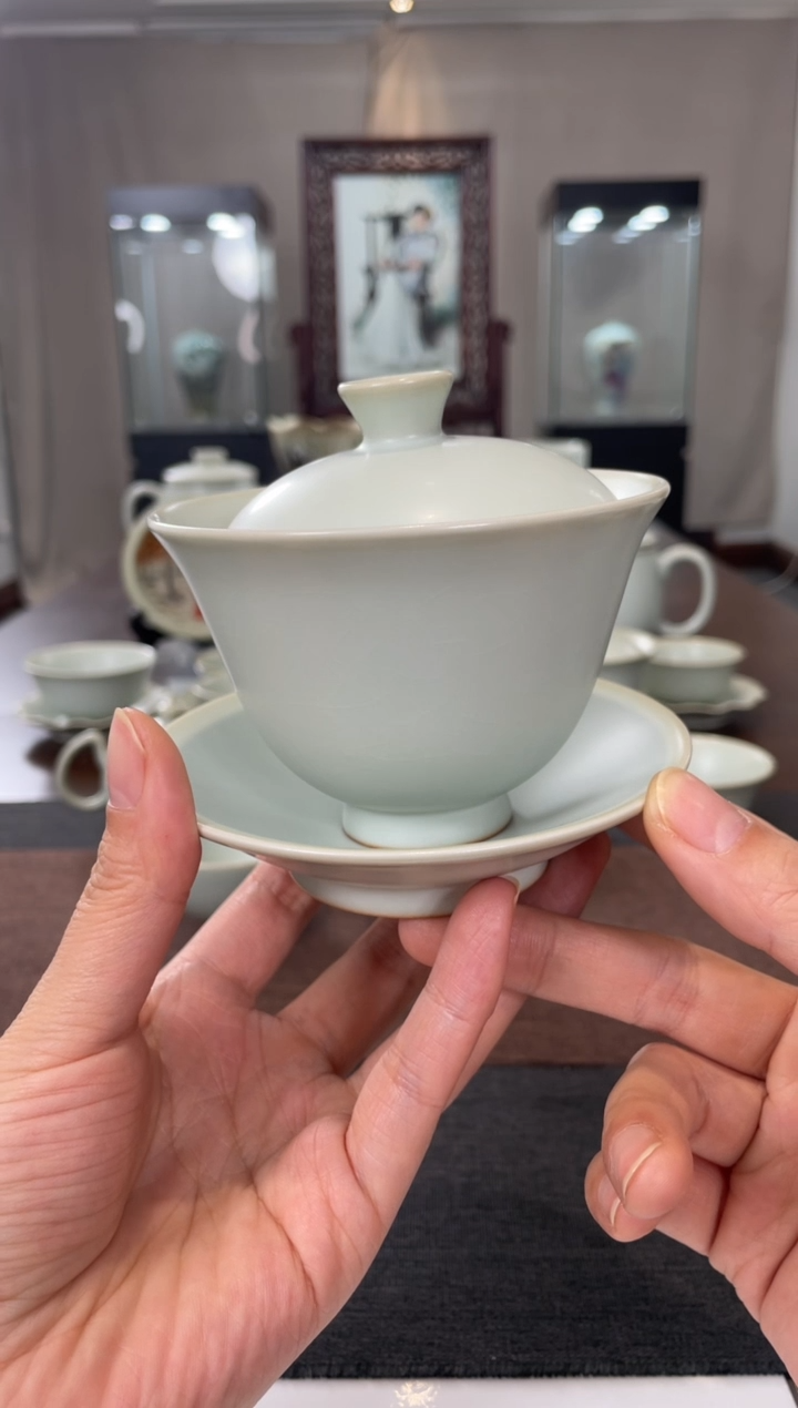 【闪购商品】杯子天青鸡心三才盖碗 容量180cc