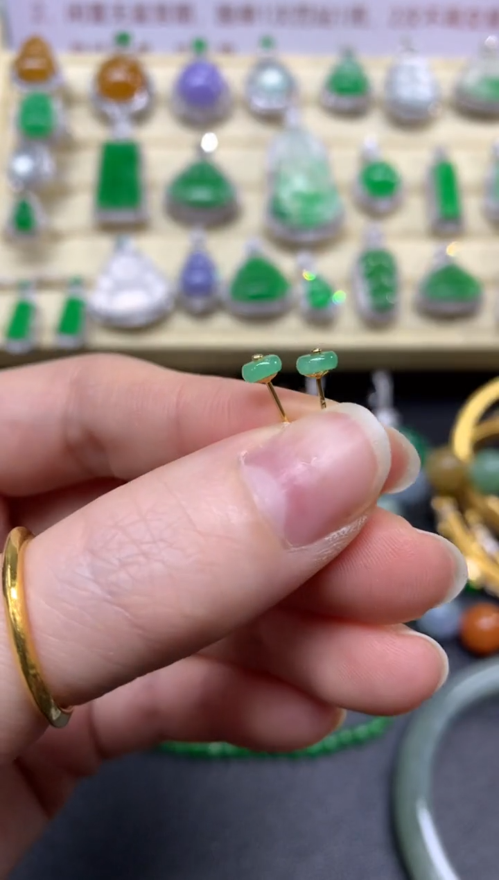 翡翠18K金镶嵌耳饰耳饰|200+30