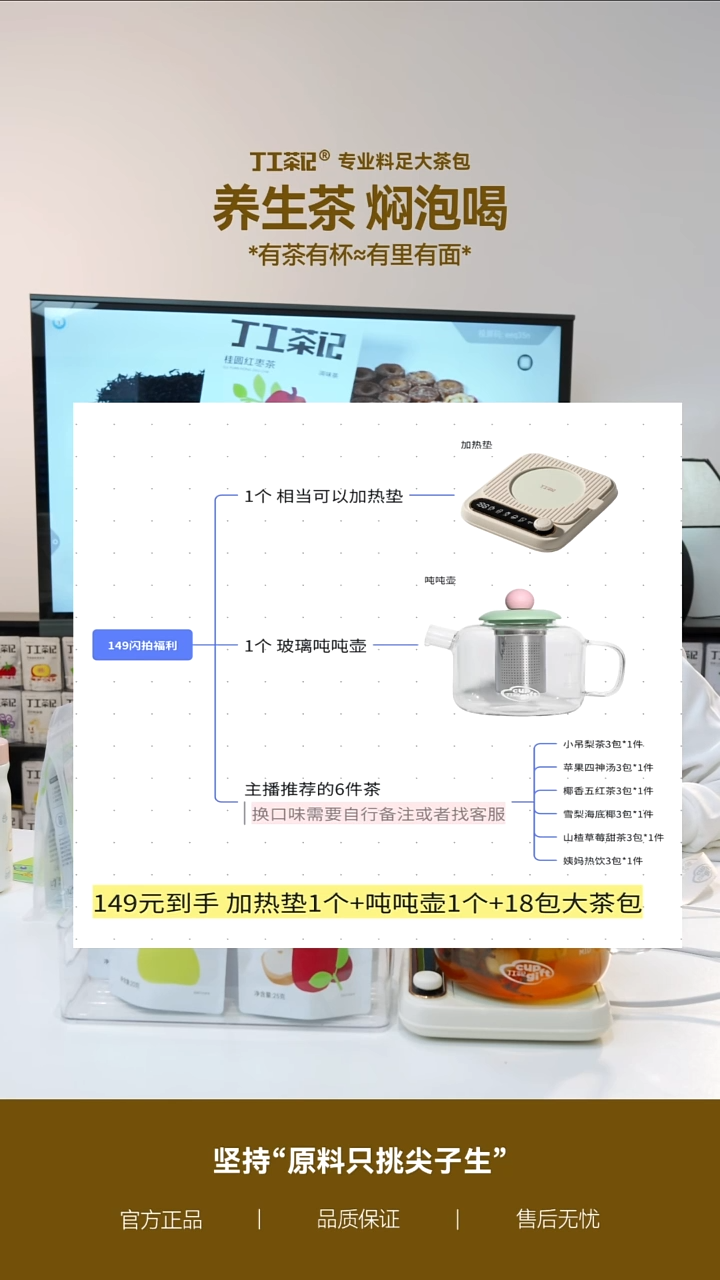 高硼硅玻璃吨吨壶+加热垫+6件（18包）茶