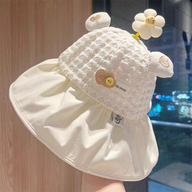 宝宝防晒网眼棉蕾丝帽夏季大檐婴幼儿遮阳网帽薄款防晒帽2025新款