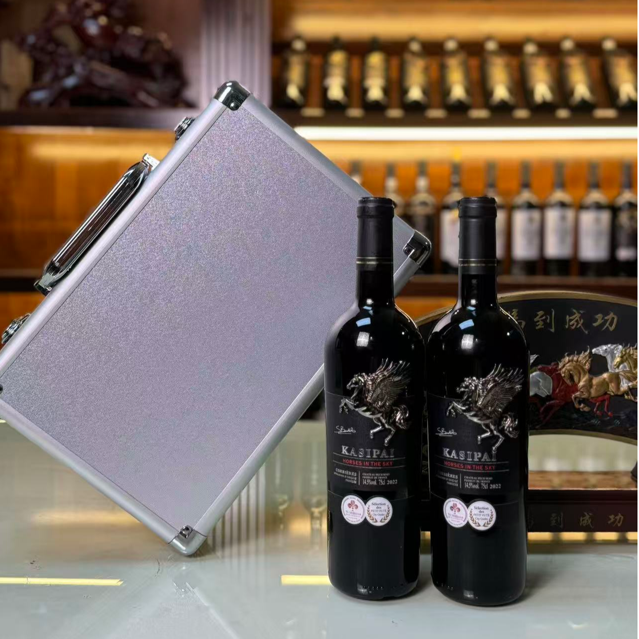 法国14.5度飞马干红葡萄酒750ml*2支带航空铝箱发货