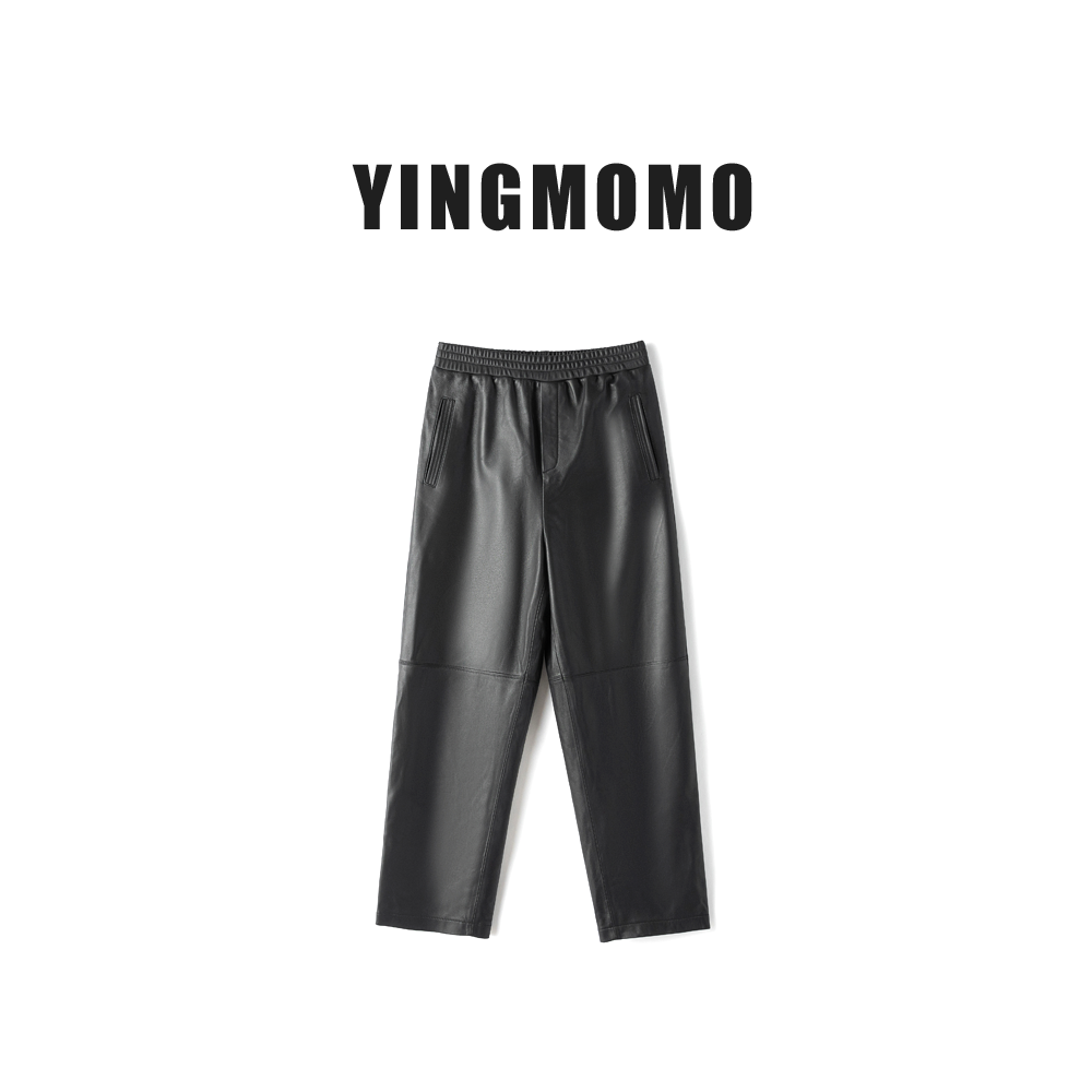 【YINGMOMO】影哥「女神裤」限定黑巧升级版 绵羊皮九分皮裤防风时髦