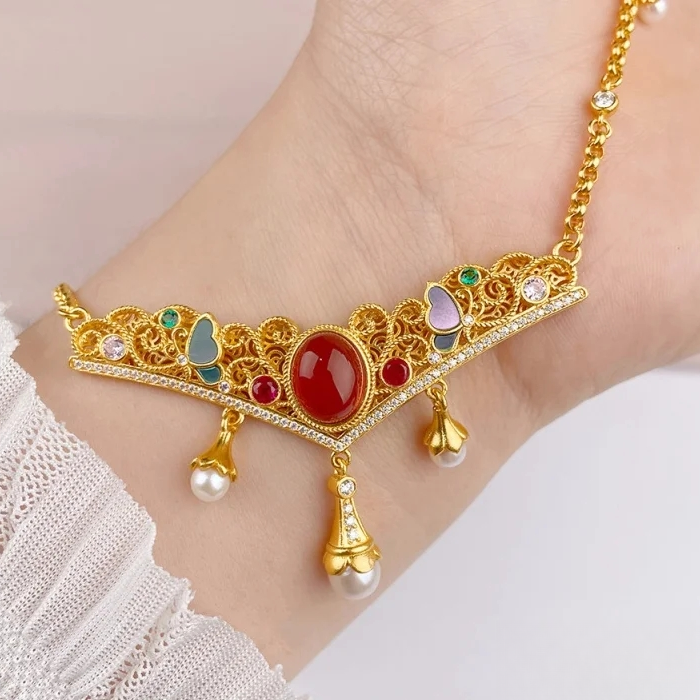 足金999螺钿蝶舞莫桑螺钿套链