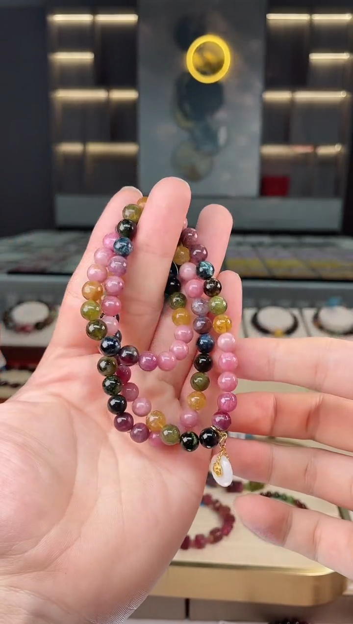 【闪购商品】碧玺三圈手串7mm+未镶嵌（多样性发一条）Y