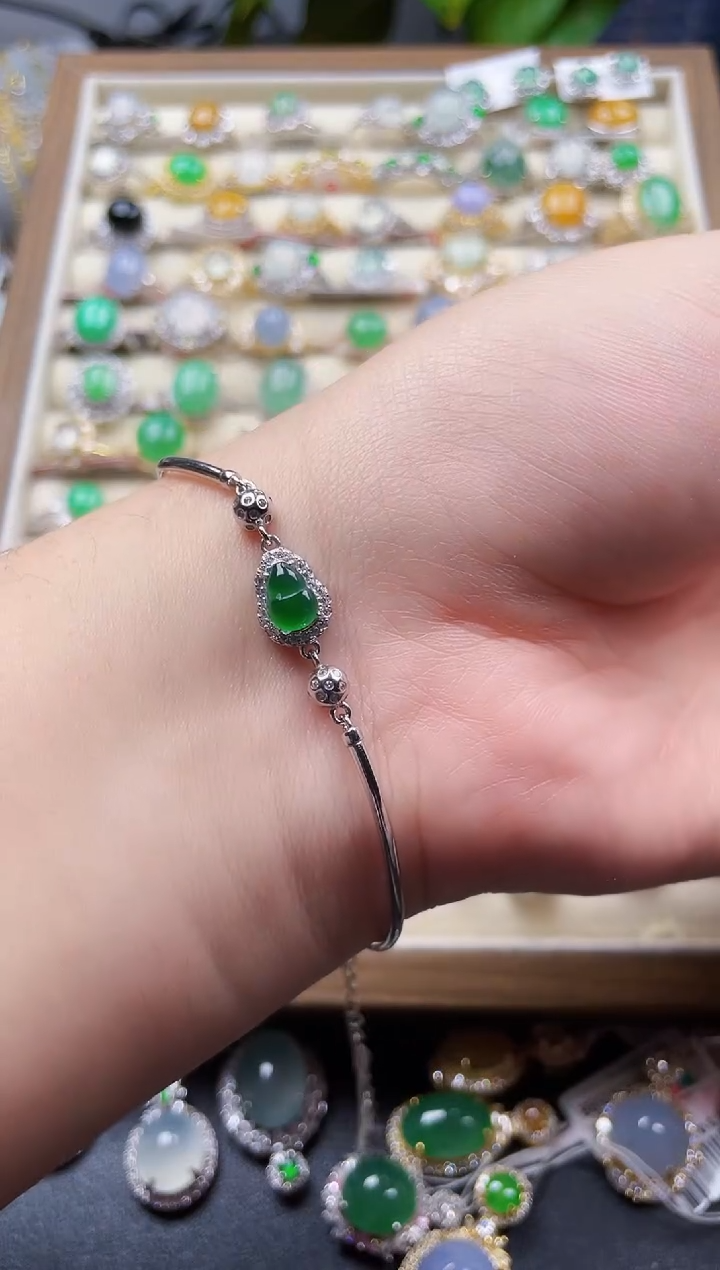 银S925镶嵌手链翡翠11