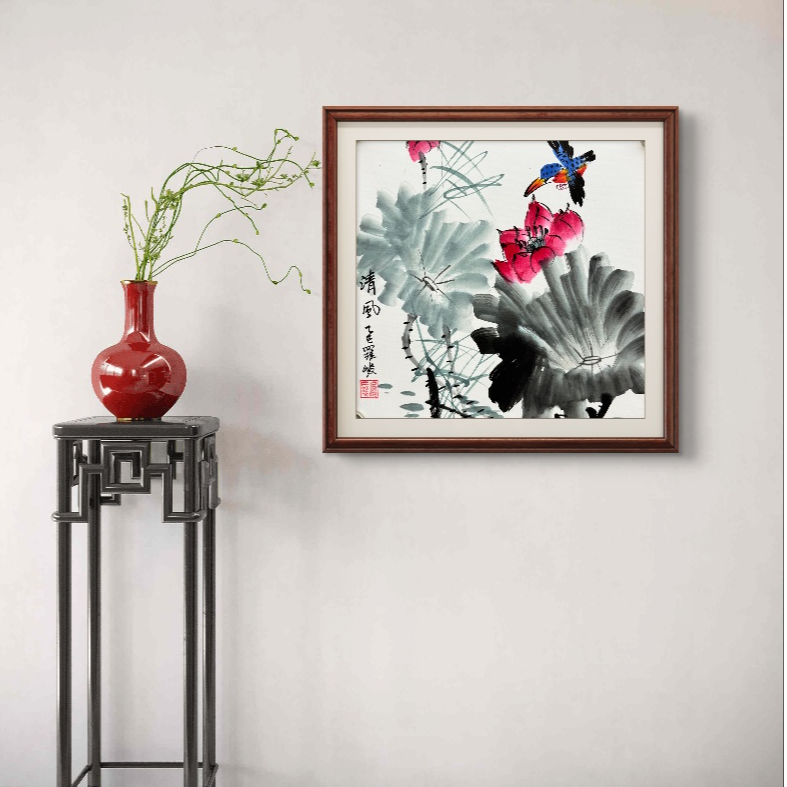 国画一平尺34*34花鸟画作品 家居办公不带框