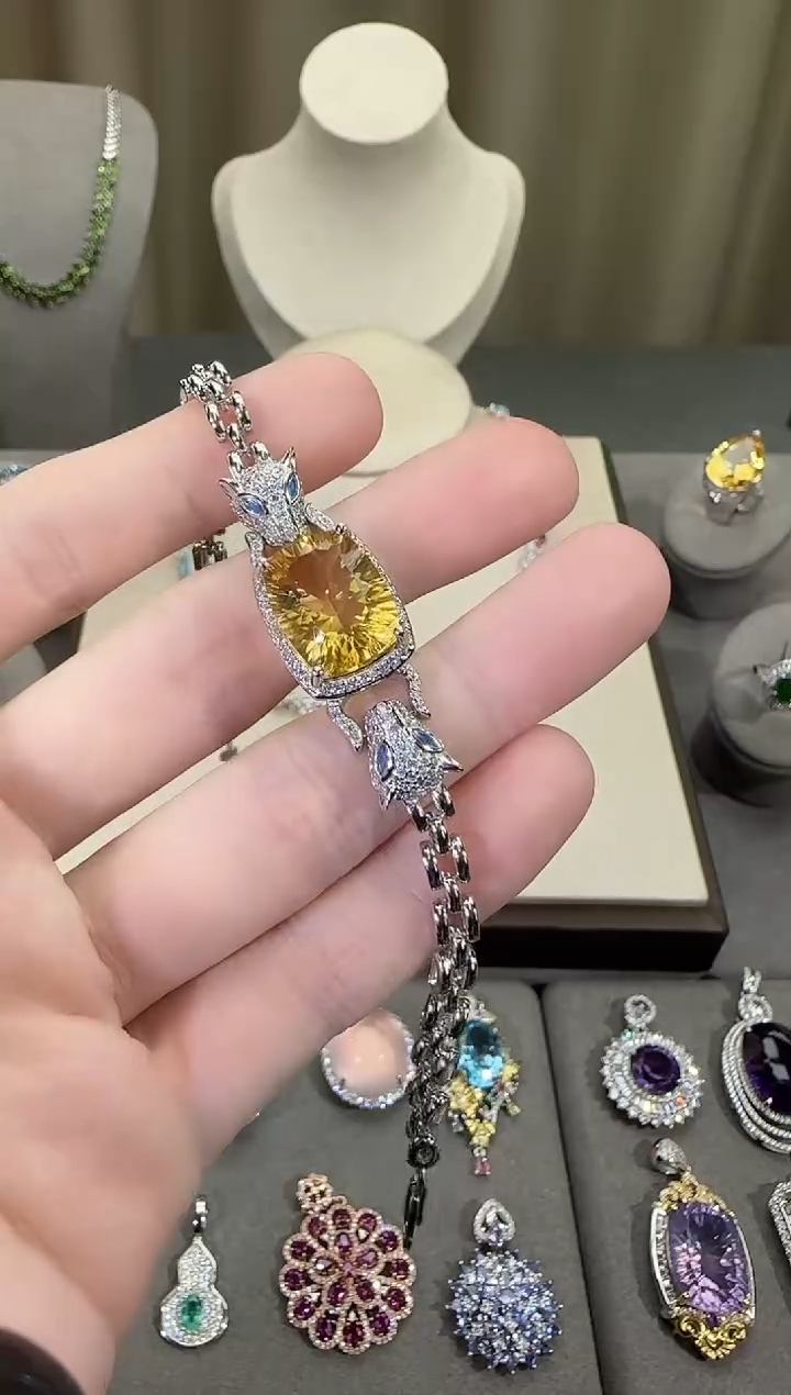 银S925镶嵌手链黄晶11*16mm手链高级款