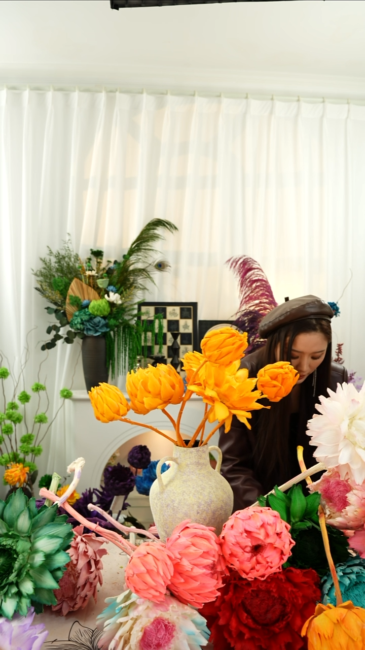 永生花霸王花 5个头叶片有伤【落日橙】A30