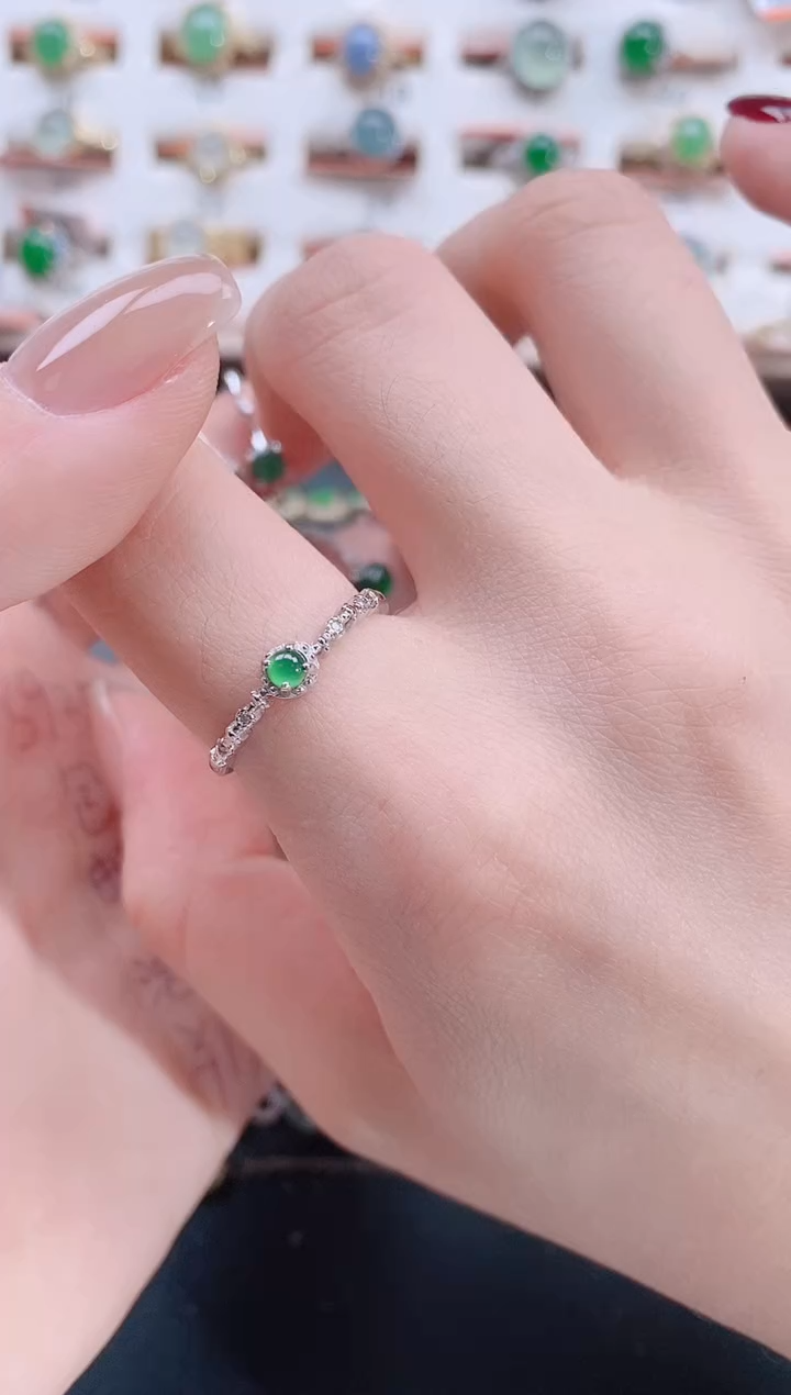 银S925镶嵌戒指翡翠天然翡翠