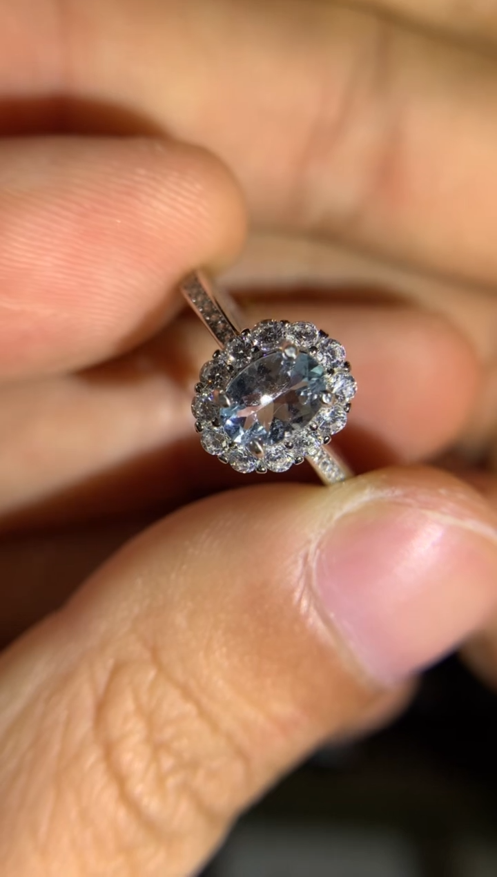 【闪购商品】海蓝宝石戒指银S925镶嵌天然