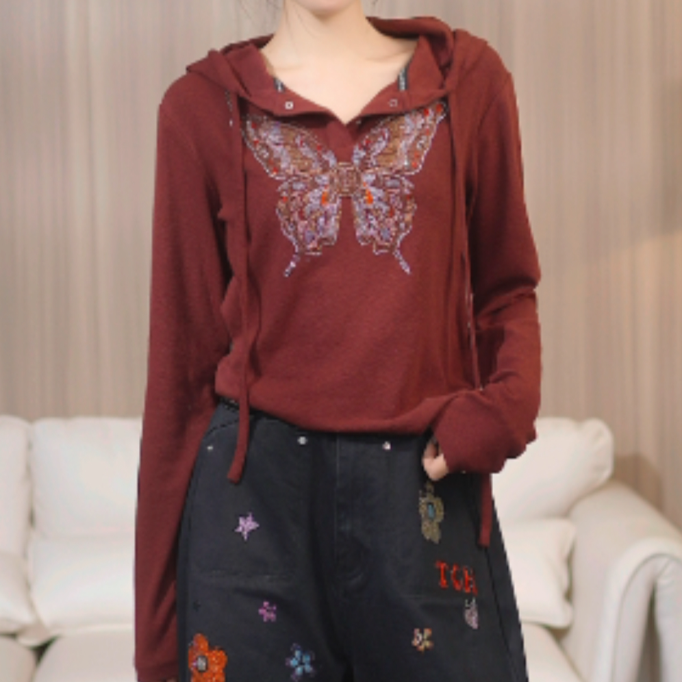 TCH私服烫钻工艺时尚秋季痞帅炸街风卫衣女T75C12E1005轻奢tch
