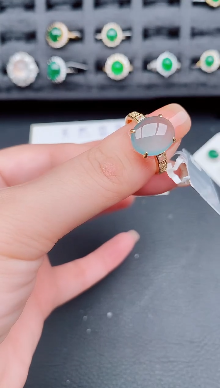 翡翠戒指银S925镶嵌天然a货翡翠445