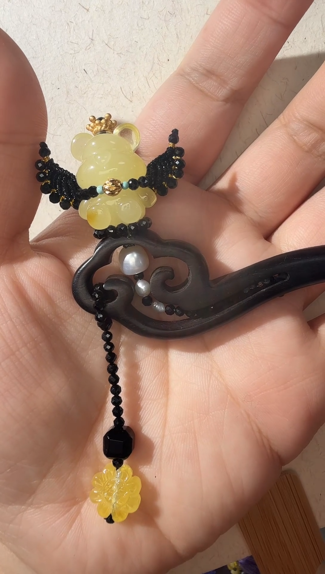 未镶嵌黑色碧玺发饰碧玺蜜蜡小熊发簪