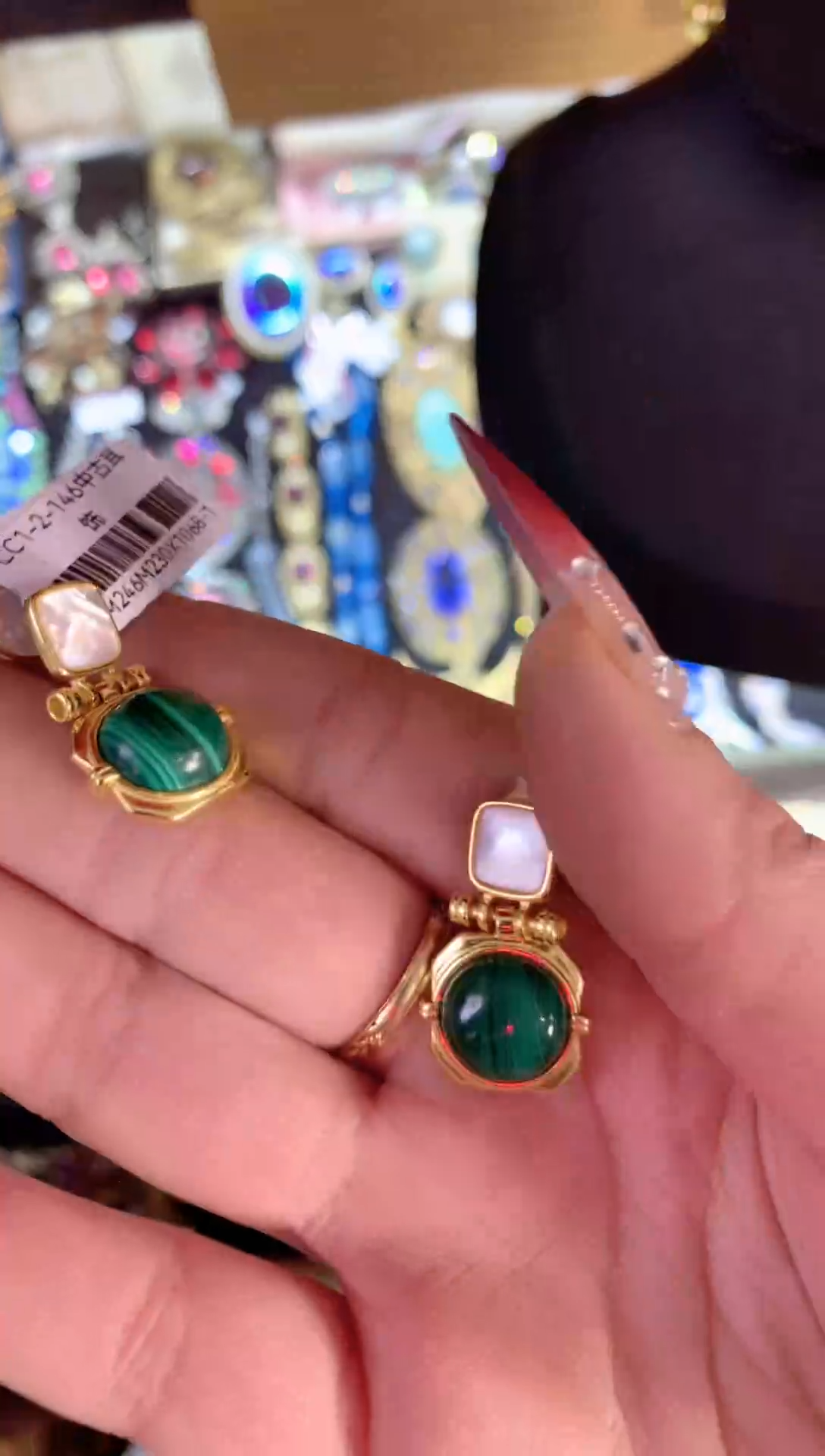 【闪购商品】孔雀石耳饰银S925镶嵌楚楚中古珠宝甄选不退换