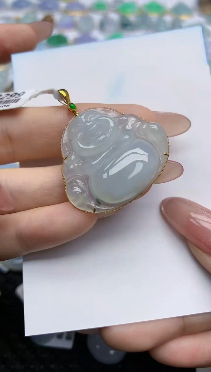 【闪购商品】翡翠挂件18K金镶嵌天然翡翠A货