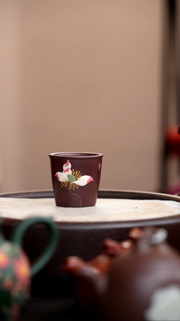 茶壶紫砂紫泥直口杯荷花
