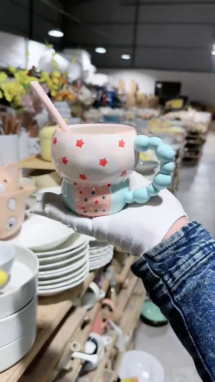 【闪购商品】瓷片杯子勺子2件套微瑕 凑满20元包邮