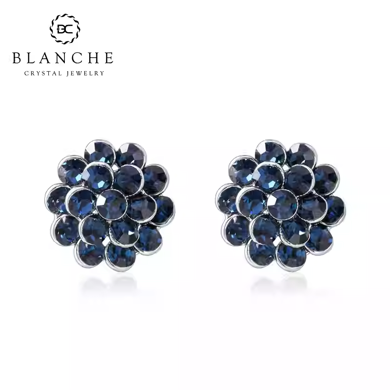 铜合金仿水晶耳饰 绣球圆圈施华水晶耳钉轻奢高级感耳环气质3048