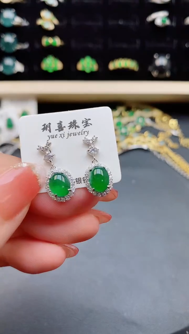 【闪购商品】翡翠耳饰银S925镶嵌85080