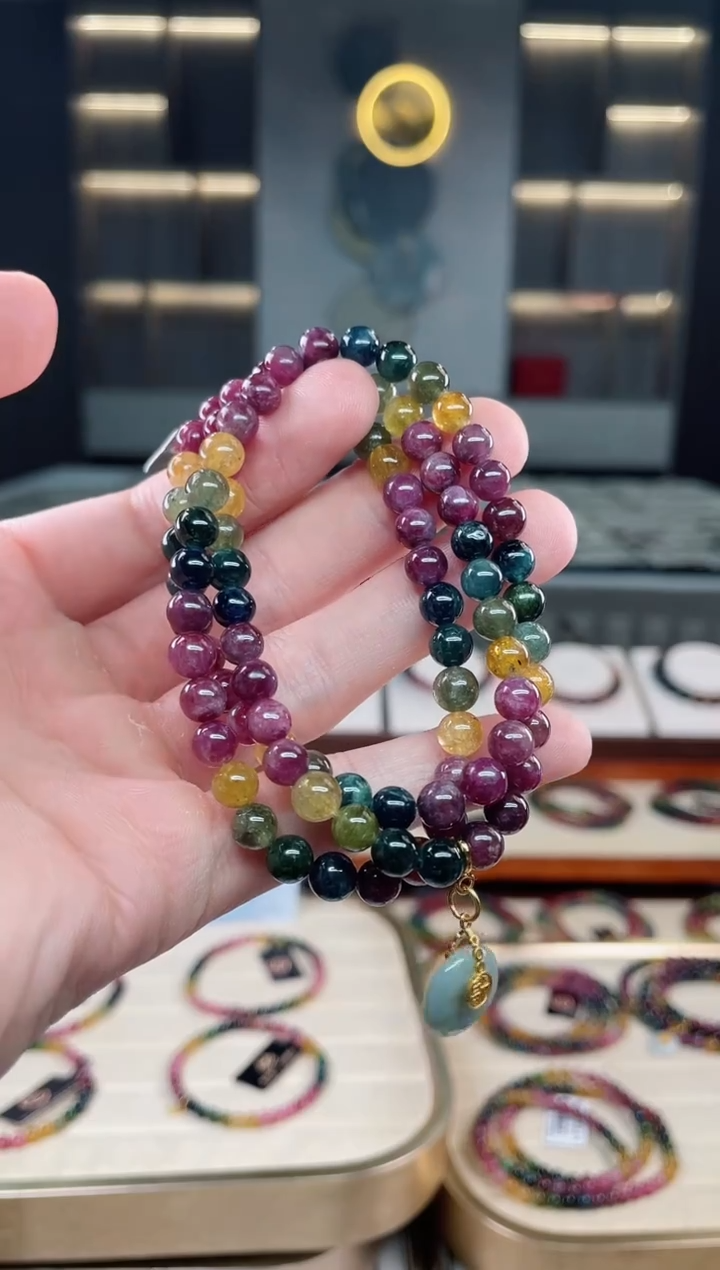 未镶嵌老矿碧玺彩虹三圈手串6mm+碧玺多样性发一条xion
