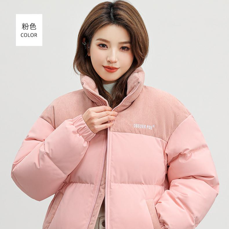 YAYA/鸭鸭羽绒服男女款短款冬季灯芯绒拼接潮流外套【新国标90绒】