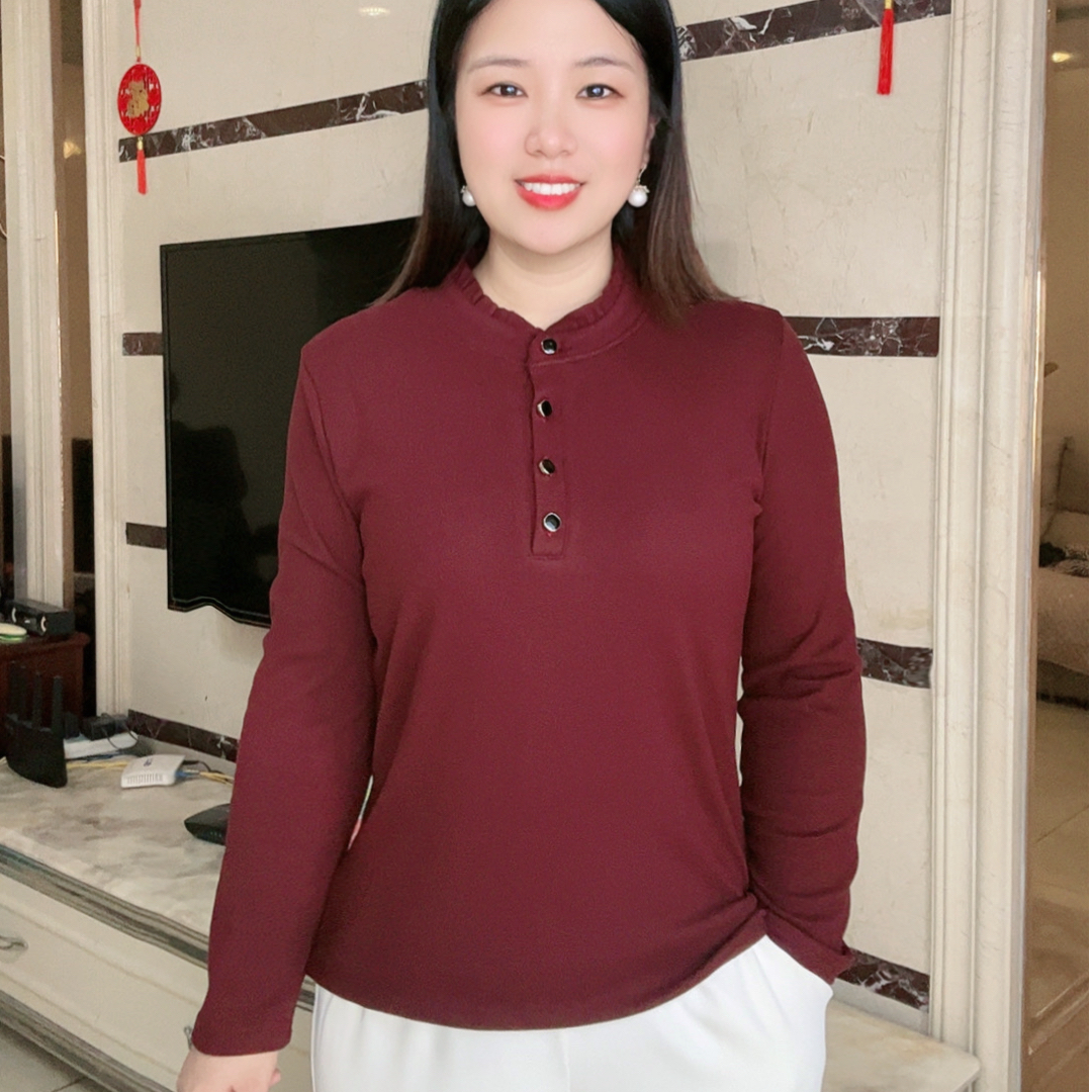  木耳领高弹显瘦洋气上衣555
