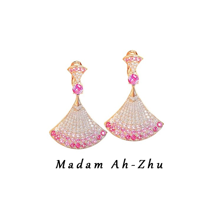 合金合成锆石耳饰 高级大号裙子渐变高定高奢高版本扇子耳饰