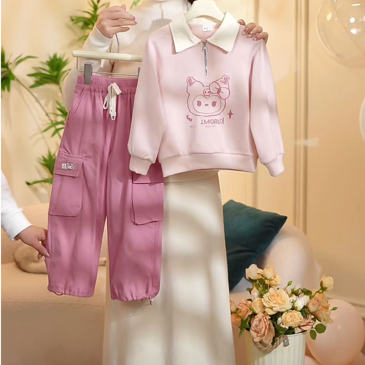 MUMUSEN/沐沐森女童2025春季韩版休闲polo衫工装裤套装