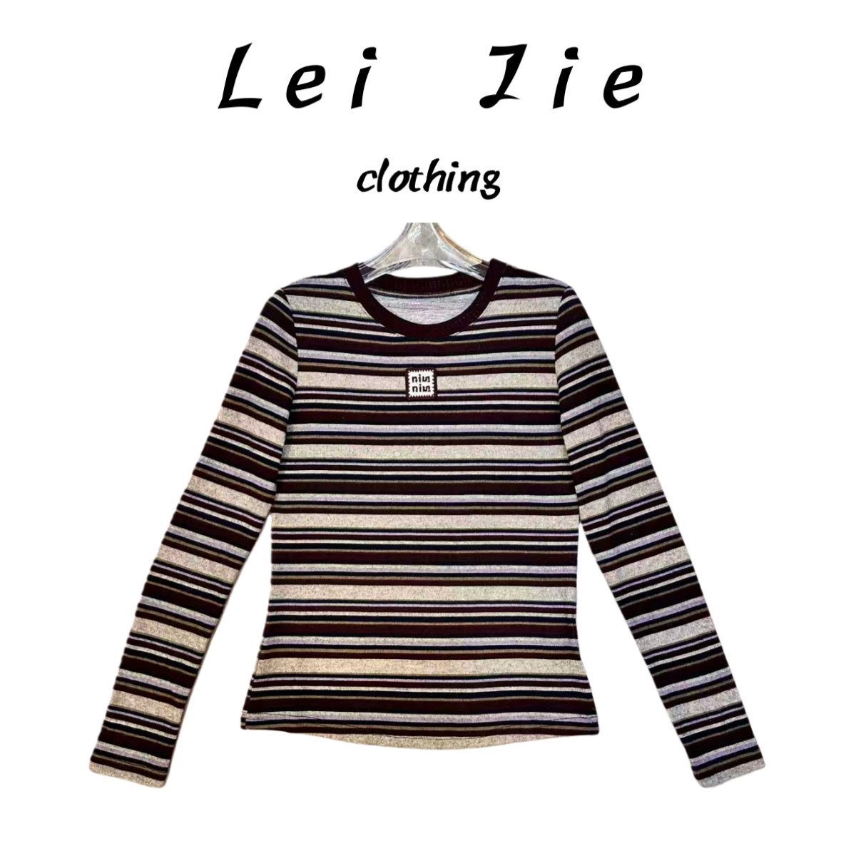 【Lei Jie】欧货温暖软糯磨毛彩条上衣5104