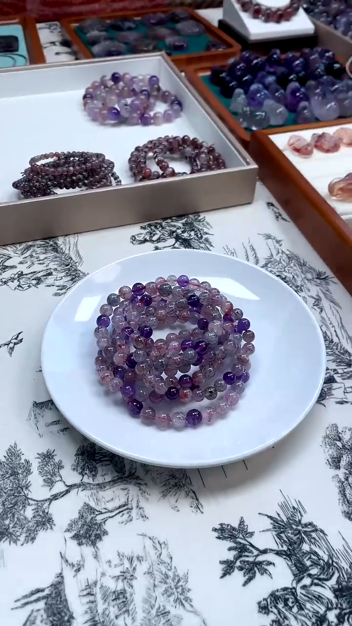 手串未镶嵌水晶超七手串黑加仑7+mm 多样性发一