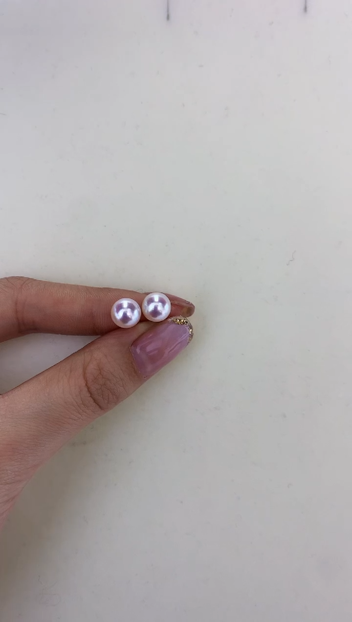 18K金镶嵌DA海水珍珠素钉8-9MM X013